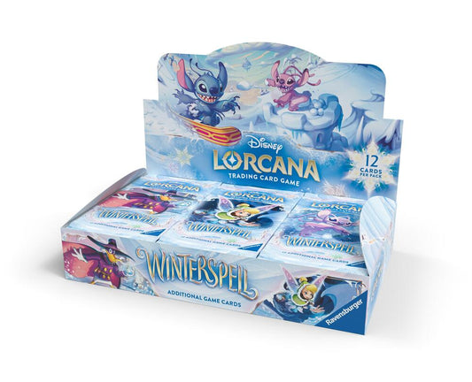 Disney Lorcana Winterspell trading card game box with cartoon characters on a white background