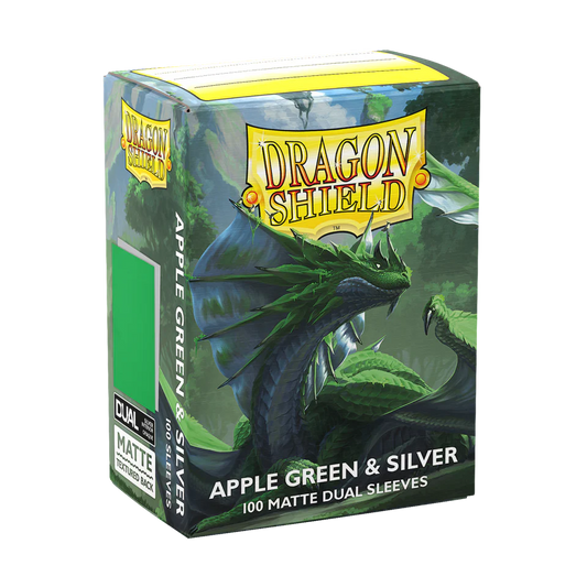 Dragon Shield Sleeves - Dual Matte - Apple Green & Silver (100ct.) - Cadets Toys & Comics