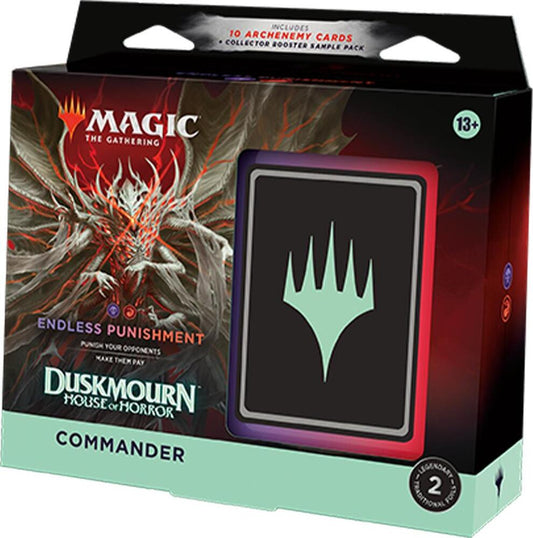 Box of "Magic: The Gathering" cards, "DuskMourn House of Horror Commander" deck.