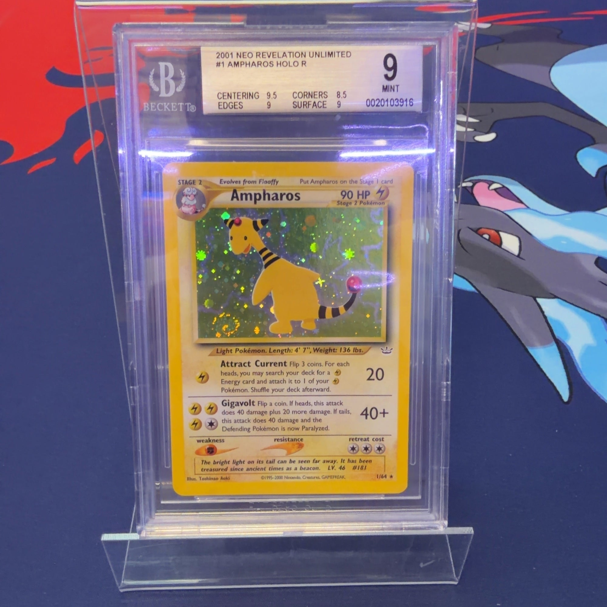 Ampharos 1/64 Neo Revelation Holo Rare BGS 9 Pokemon Card 2001