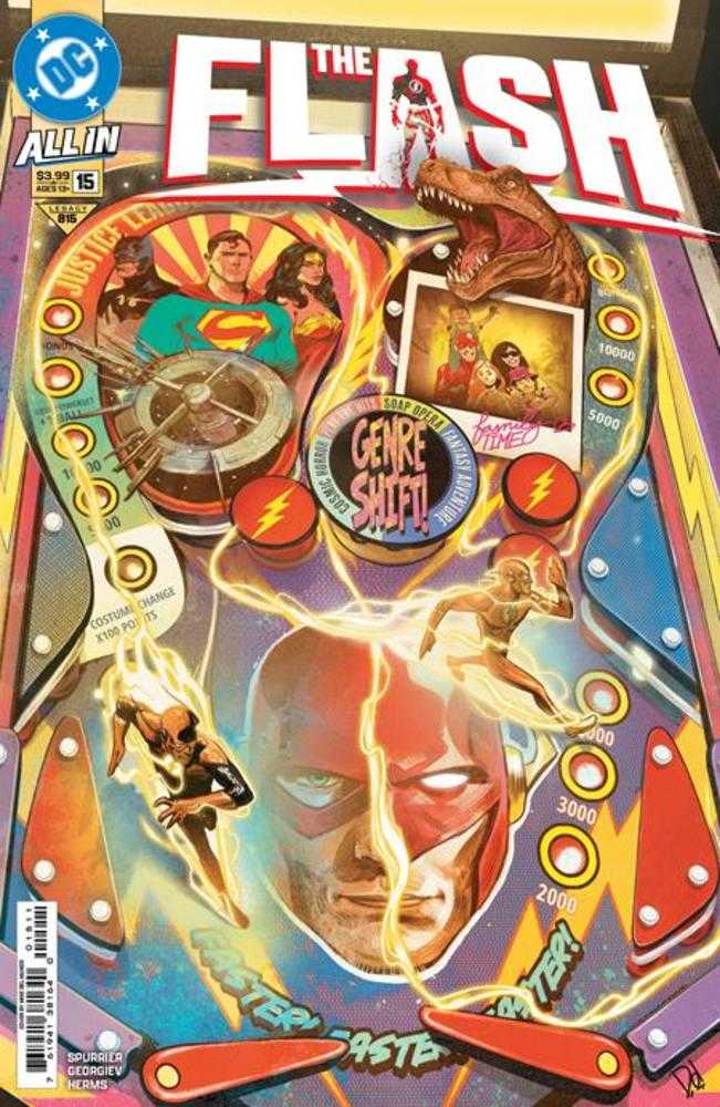 Comic book cover featuring The Flash as a pinball machine.
