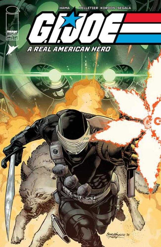 Comic book cover featuring Snake Eyes with a wolf, firing a weapon. The comic title is "G.I. Joe: A Real American Hero".