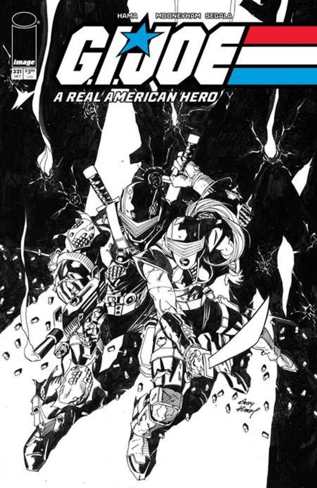GI Joe: Un auténtico héroe americano n.º 321, portada B, variante en blanco y negro de Andy Kubert