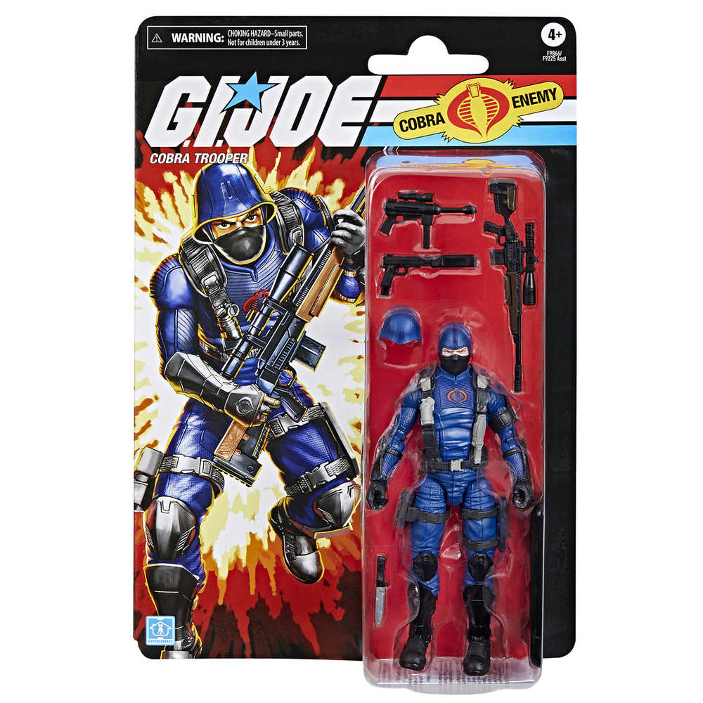 A boxed G.I. Joe Cobra Trooper action figure.