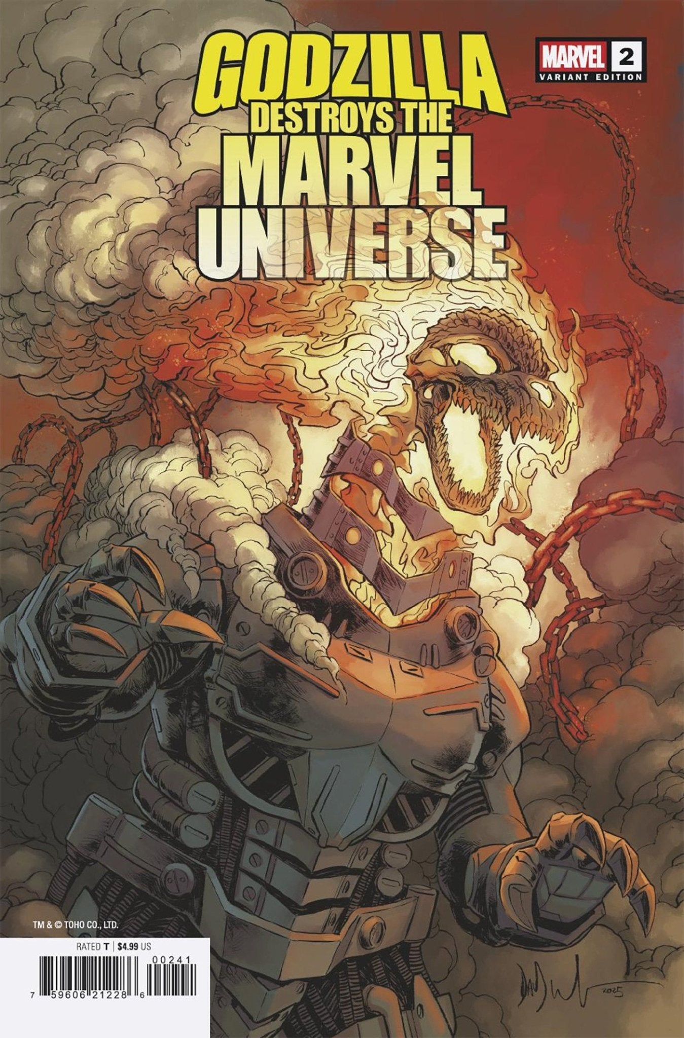 Godzilla destruye el Universo Marvel #2 Dave Wachter Variante Marvelizada de Mecha-Ghost Riderzilla