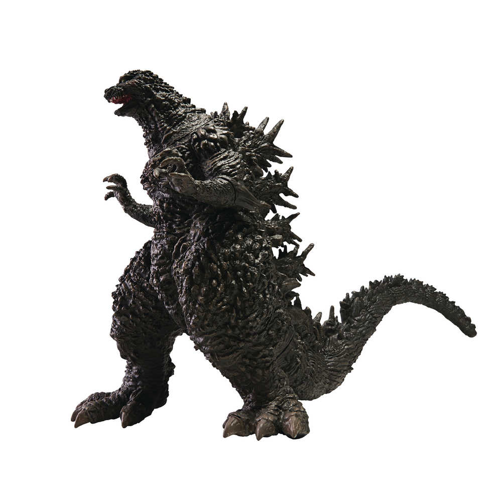 Godzilla toy figure, standing pose, dark coloring.
