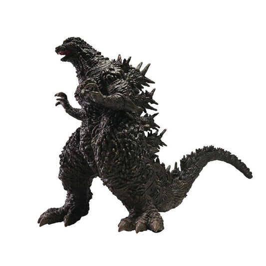 Godzilla toy figure, standing pose, dark coloring.