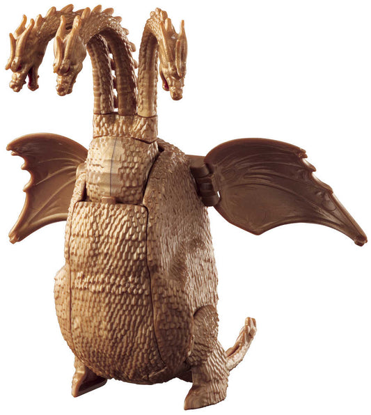 A bronze King Ghidorah action figure with three heads and outstretched wings.