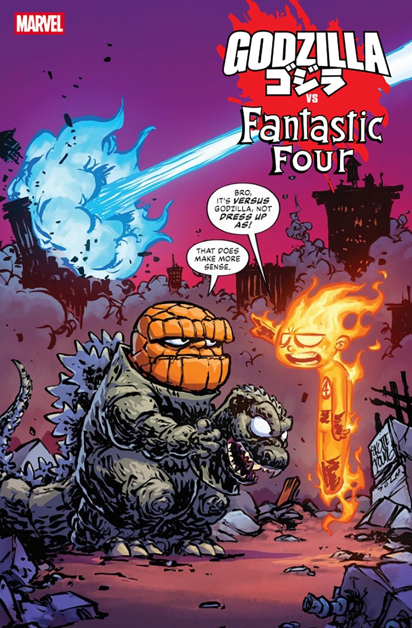 Godzilla vs. Fantastic Four 1 Skottie Young Variant - Cadets Toys & Comics