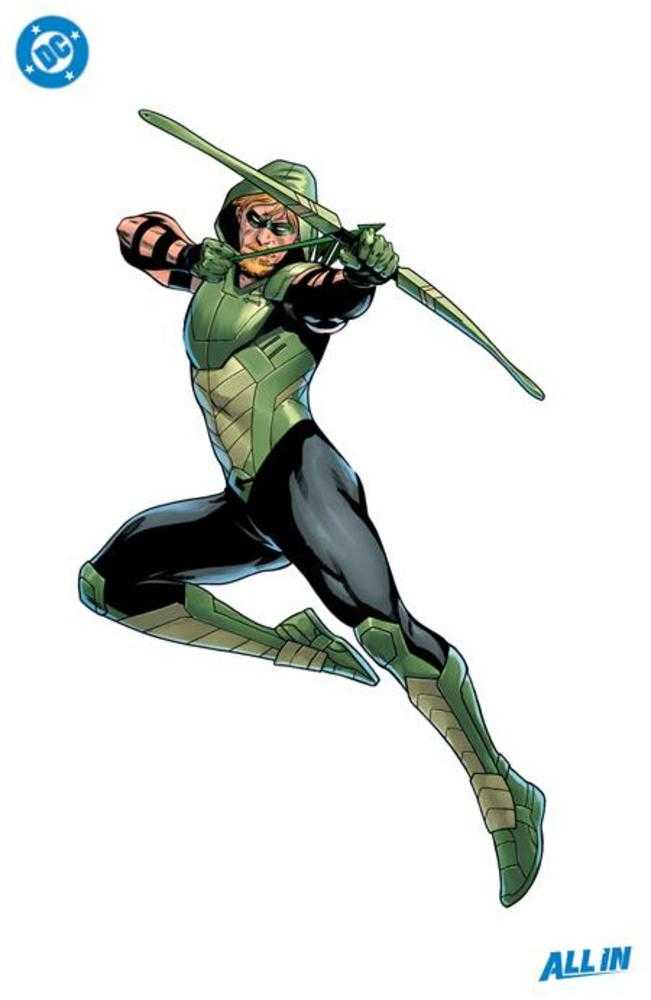 Green Arrow superhero firing bow and arrow.