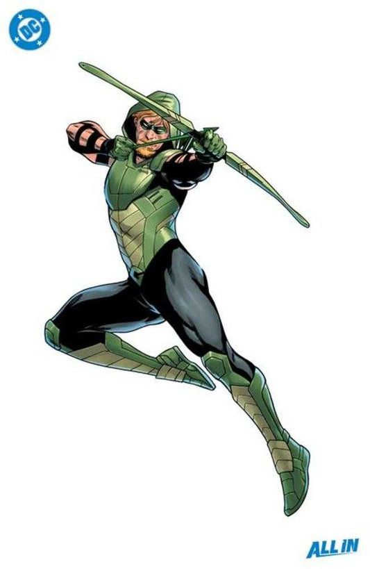 Green Arrow superhero firing bow and arrow.