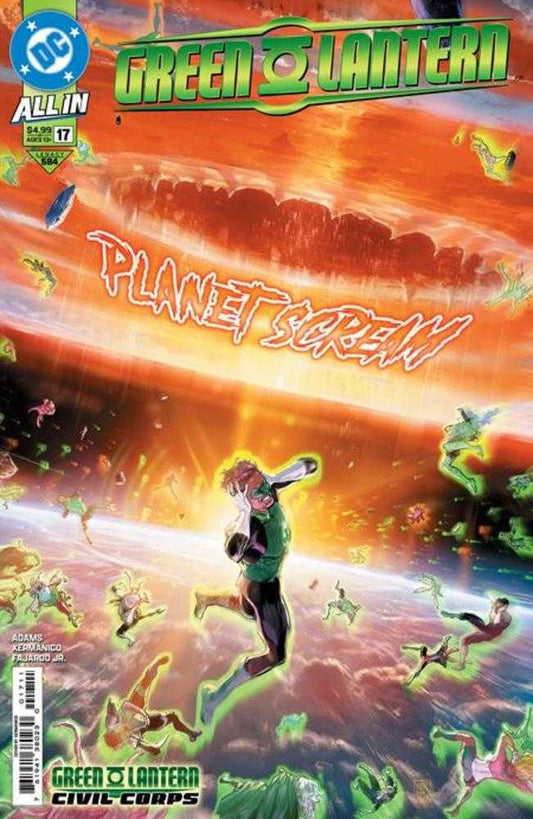 Comic book cover featuring Green Lantern against an orange-skyed Planet Scream.