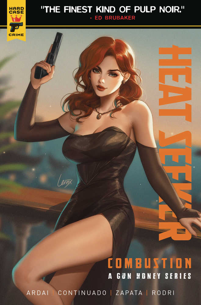 Comic book cover: "Heat Seeker: Combustion, A Gun Honey Series". Red-haired woman in black dress holds a gun.