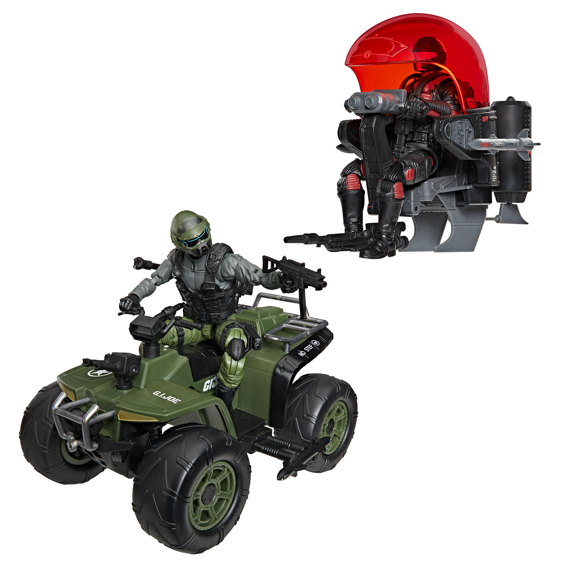 G.I. Joe Classified Series #218, Snake Eyes & Varmint ATV Vs. Stealth Viper & Cobra Stealth Flight Pod (Trubble Bubble)