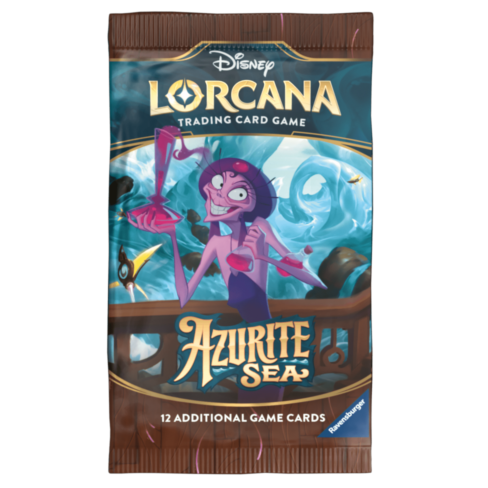 Disney Lorcana Trading Card Game, Azurite Sea booster pack with Yzma on the front.