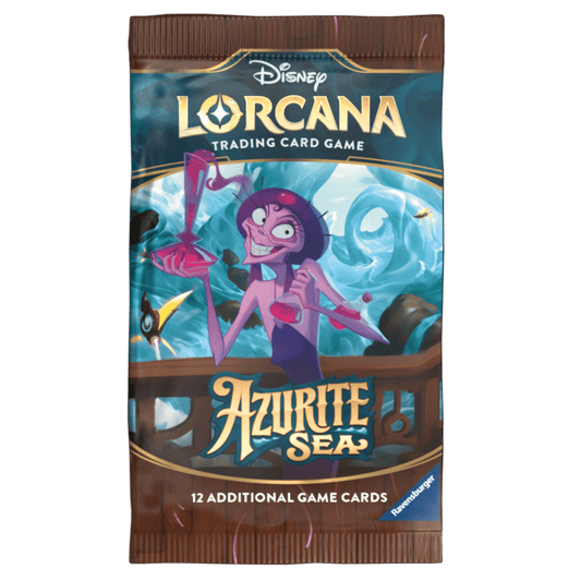Disney Lorcana Trading Card Game, Azurite Sea booster pack with Yzma on the front.
