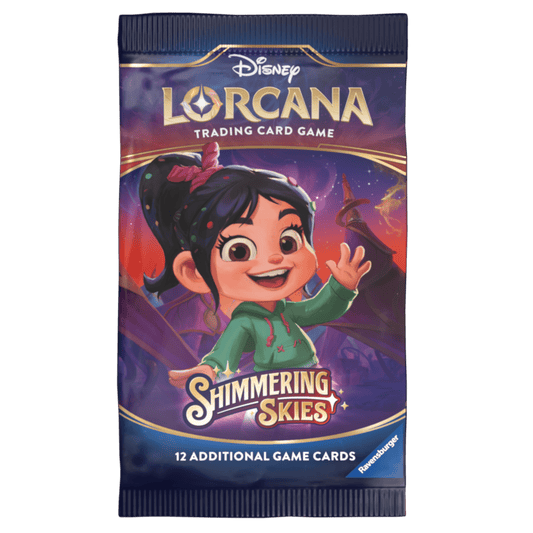 Disney Lorcana Shimmering Skies trading card game pack featuring Vanellope.