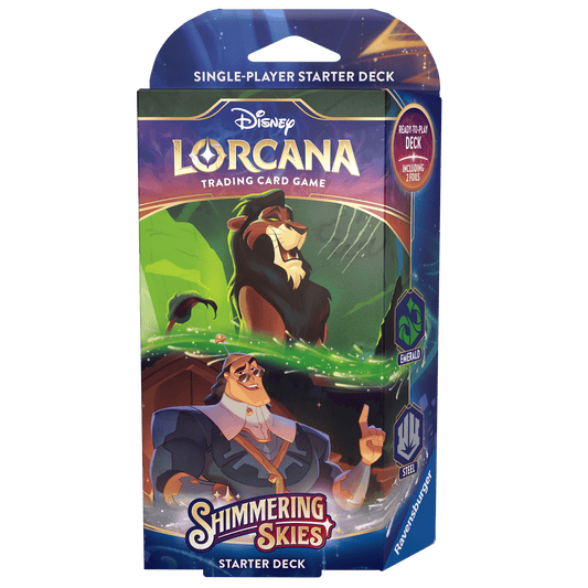 Disney Lorcana trading card game starter deck with Scar and Hades on the packaging.