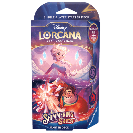 Boxed Lorcana trading card game with Elsa, Wreck-It Ralph, and red and purple themes.