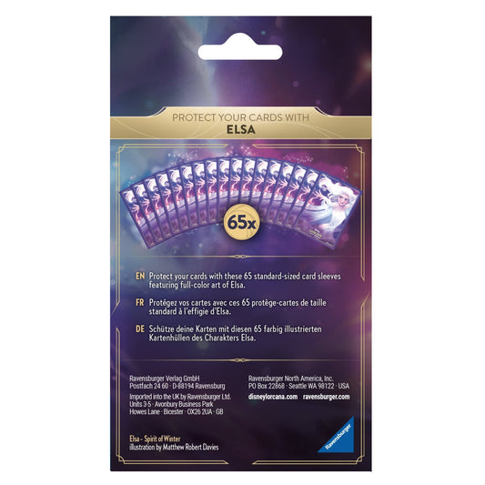 Trading card sleeves featuring Elsa from Frozen in a purple and blue color scheme.