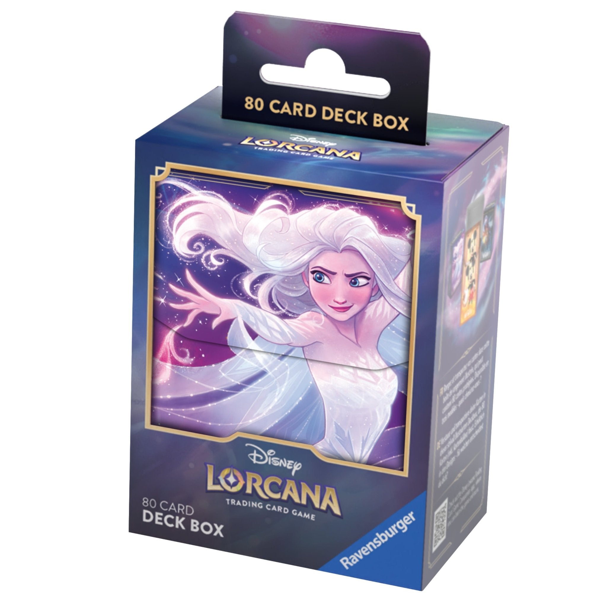 Product box of Disney Lorcana trading card game featuring an illustration of Elsa.
