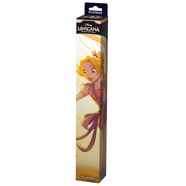 Box of a Disney Lorcana trading card game playmat featuring Rapunzel.