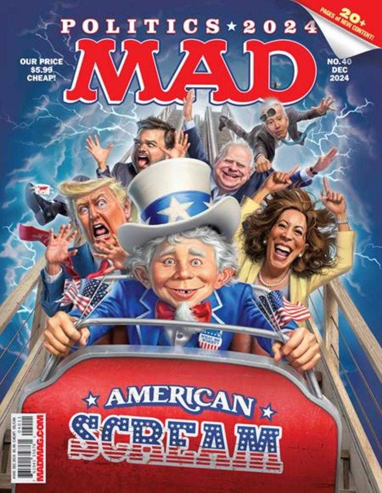 Political satire magazine cover featuring caricatures of American politicians on a roller coaster ride.