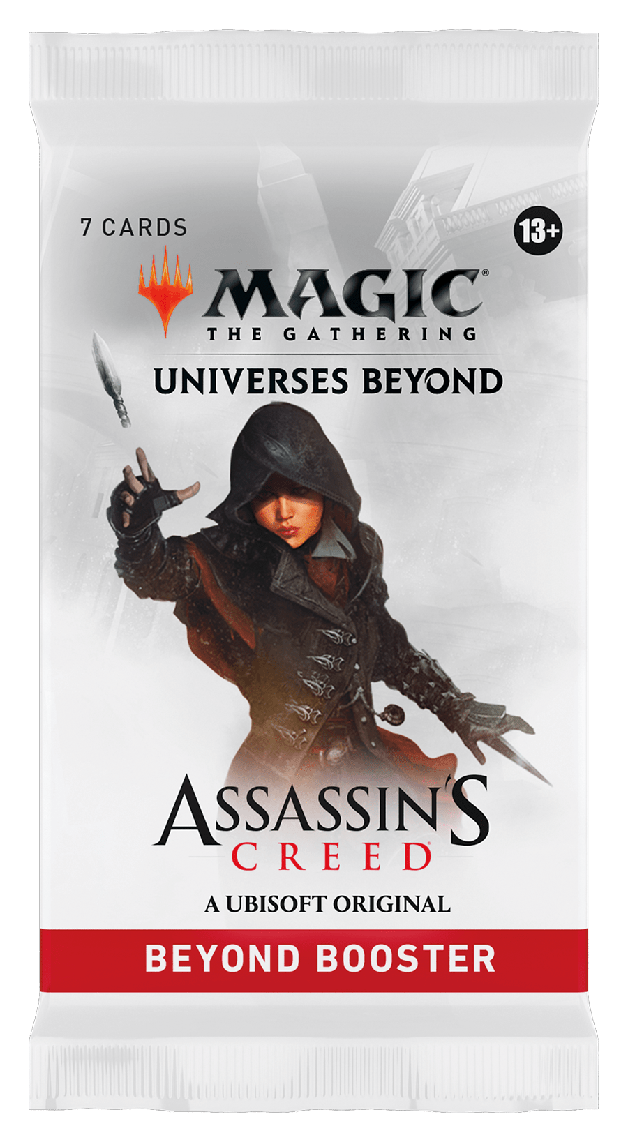 A booster pack for Magic: The Gathering with the Assassin's Creed logo.