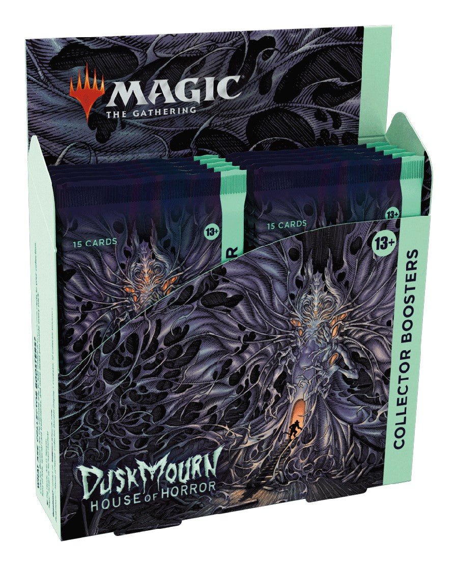 Close-up of a Magic: The Gathering "Dusk Mourn" Collector Boosters box.