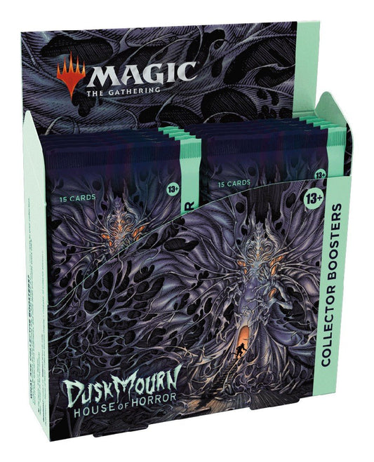 Close-up of a Magic: The Gathering "Dusk Mourn" Collector Boosters box.