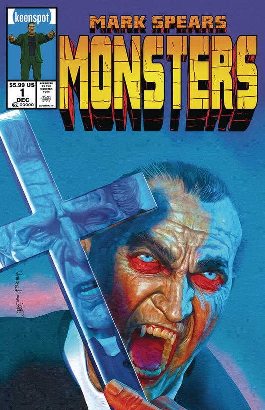 Comic book cover featuring "MARK SPEARS' MONSTERS" with a vampire holding a cross.