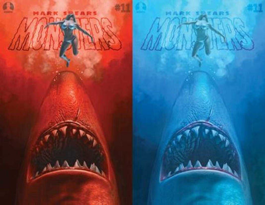 Mark Spears Monsters 11 Cover B Mark Spears Shark Attack Jaws Homage Holofoil Flip Cover Variant - Cadets Toys & Comics