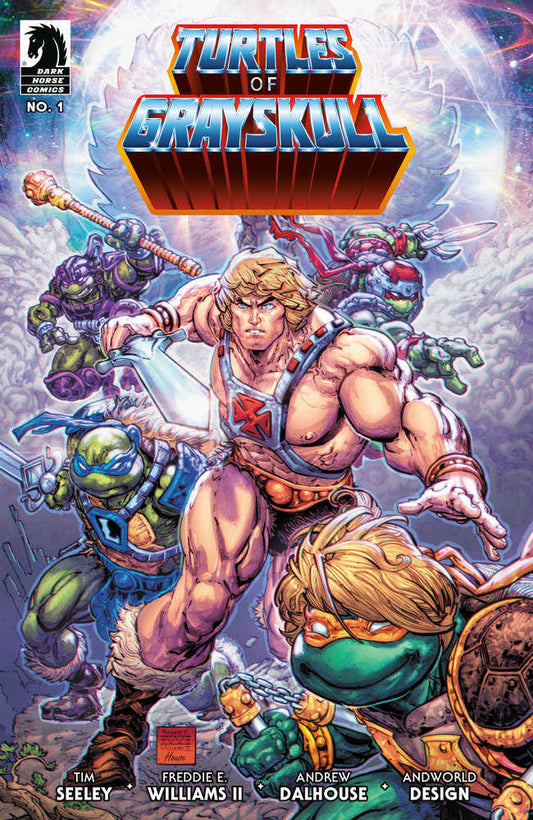 Comic book cover "Turtles of Grayskull" with He-Man and Teenage Mutant Ninja Turtles.