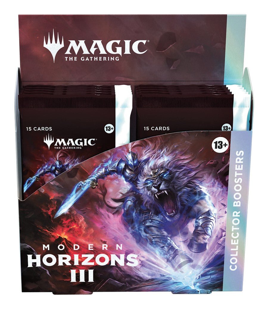 Magic The Gathering Modern Horizons III Collector Boosters box with booster packs.