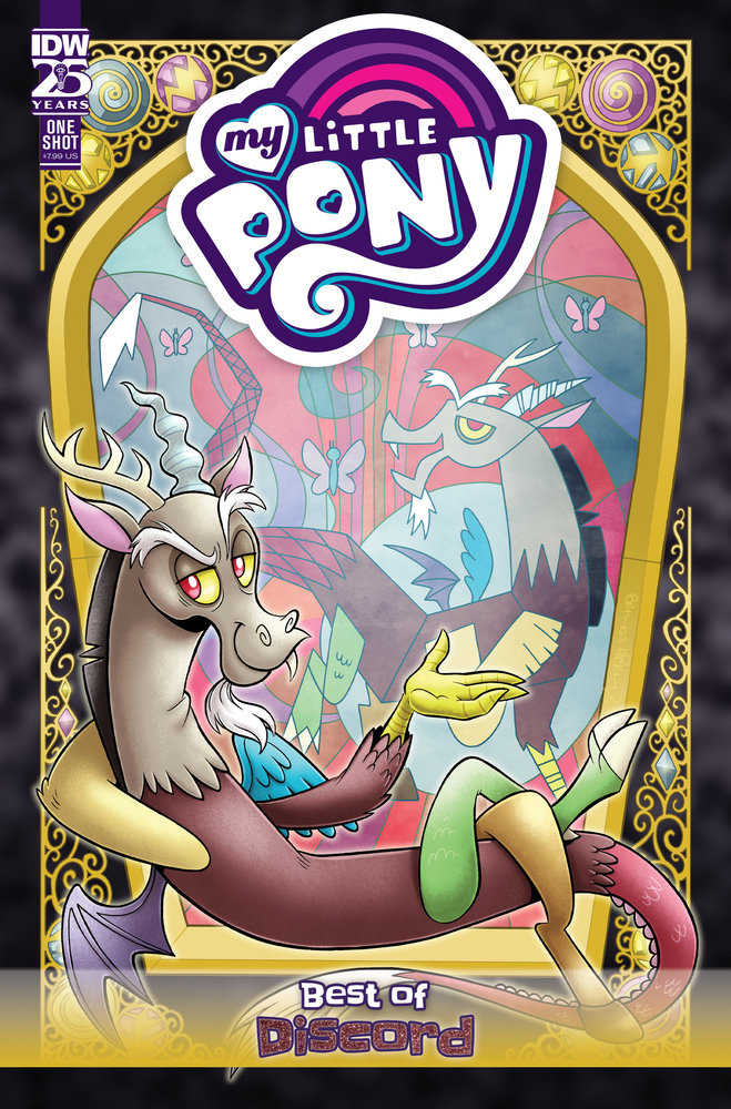 Comic book cover featuring "My Little Pony: Best of Discord" with the character Discord in front of a stained glass window.