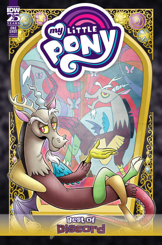 Comic book cover featuring "My Little Pony: Best of Discord" with the character Discord in front of a stained glass window.
