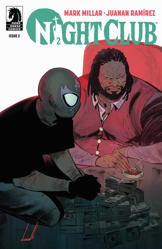 Comic book cover, "Night Club" issue 2, featuring masked vigilante and seated man, money stacks.