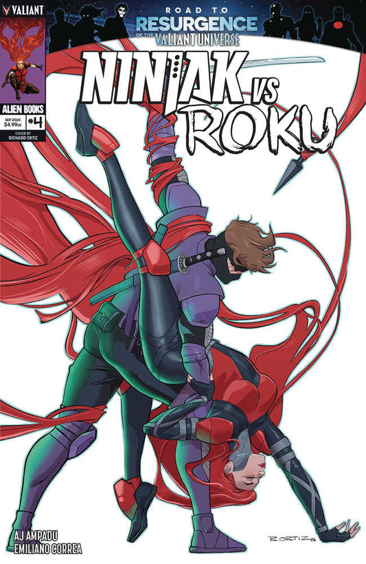Comic book cover featuring Ninjak and Roku fighting in dynamic poses, with a red color scheme.