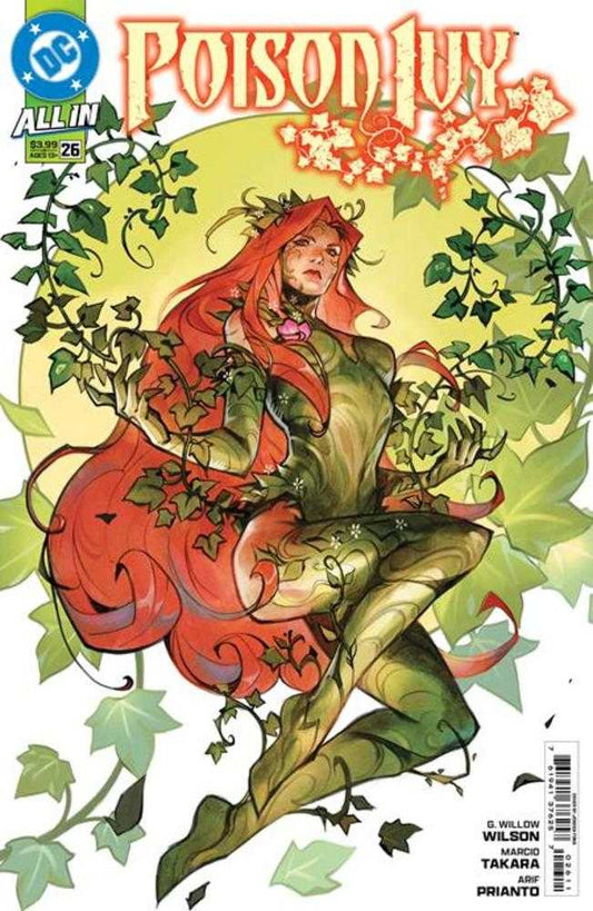 Comic book cover depicting Poison Ivy sitting with trailing red hair and leaves wrapped around her body.