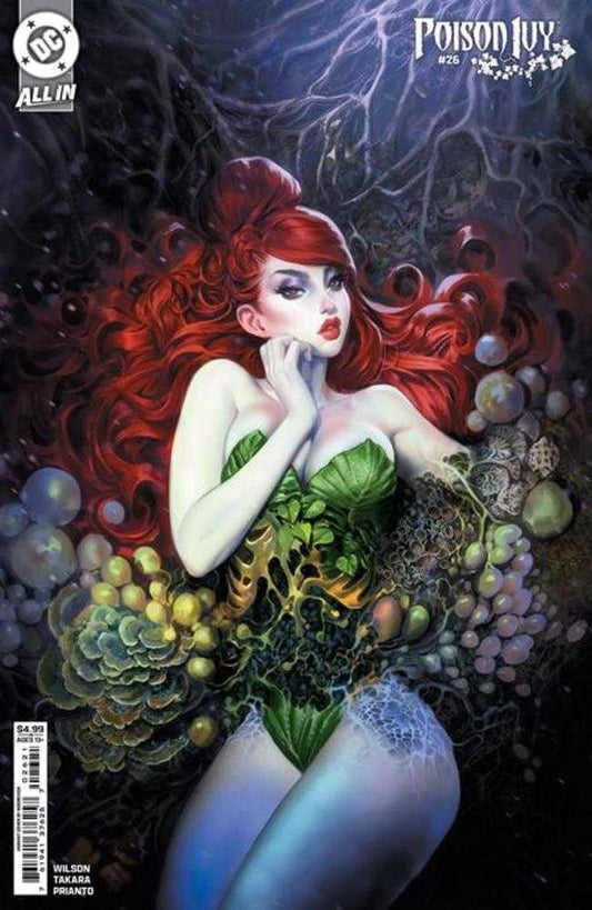Comic book cover featuring Poison Ivy with vibrant red hair, green leafy bodice, and blue-toned skin.