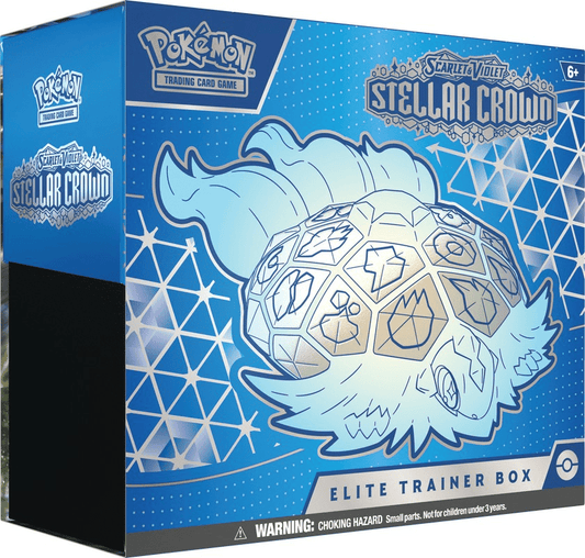 A blue Pokémon Trading Card Game "Stellar Crown" Elite Trainer Box.