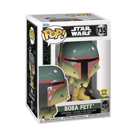 Funko Pop Star Wars Boba Fett glow in the dark bobblehead in box.