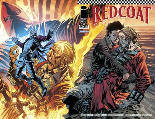 Comic book cover featuring the "Redcoat" title. One side depicts a scene with people in distress. The other side shows two men embracing.