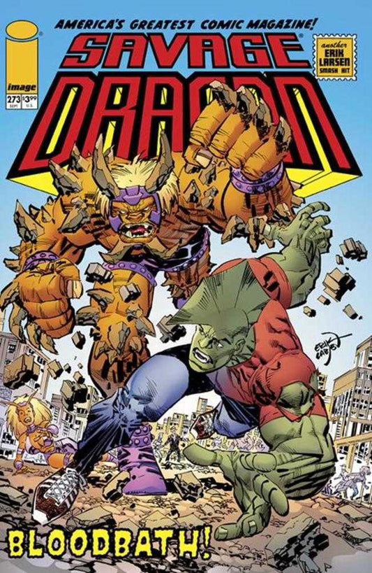 Comic book cover featuring two monstrous figures in a chaotic city scene.