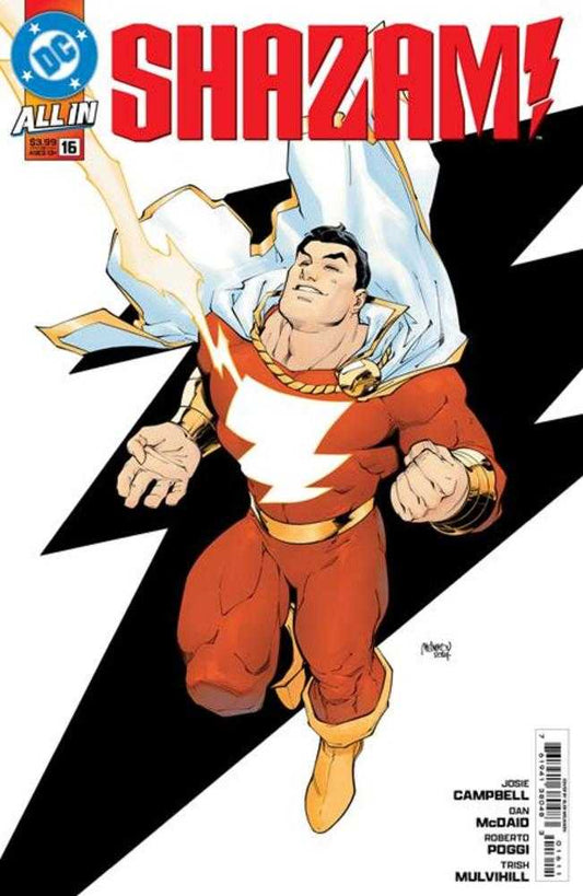 Comic book cover featuring Shazam in a red and gold suit with a white cape.