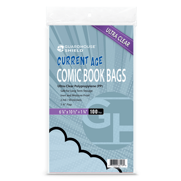 Bolsa protectora para cómics actuales (tamaño estándar) - 6 7/8" x 10 1/2", transparente, 6 7/8" x 10 1/2" + 1 3/4" de solapa