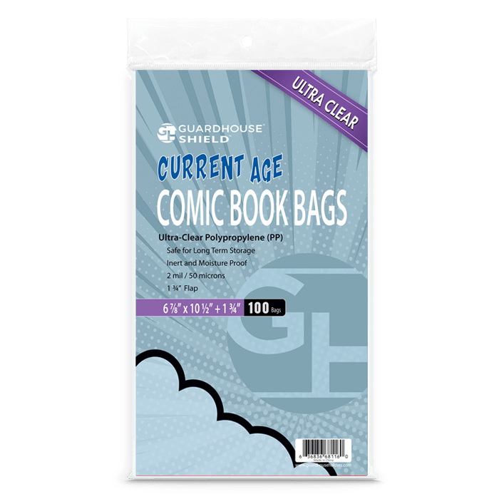 Bolsa protectora para cómics actuales (tamaño estándar) - 6 7/8" x 10 1/2", transparente, 6 7/8" x 10 1/2" + 1 3/4" de solapa