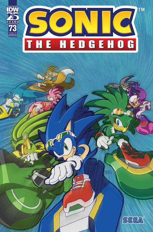 Sonic the Hedgehog comic book cover with Sonic, Tails, Amy Rose, Jet the Hawk, Wave the Swallow, and Storm the Albatross.
