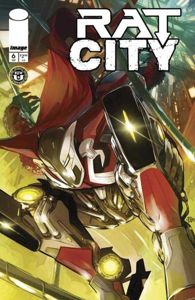 Comic book cover featuring a character in armor with a red cape and the words "Rat City" at the top.