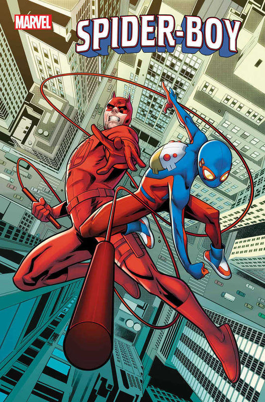 Comic book cover art featuring Daredevil and Spider-Boy.